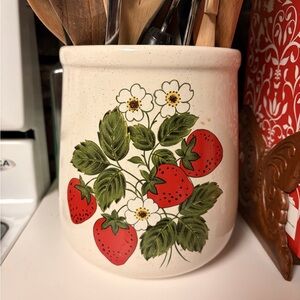 McCoy Strawberry and Floral Ceramic Utensil Holder